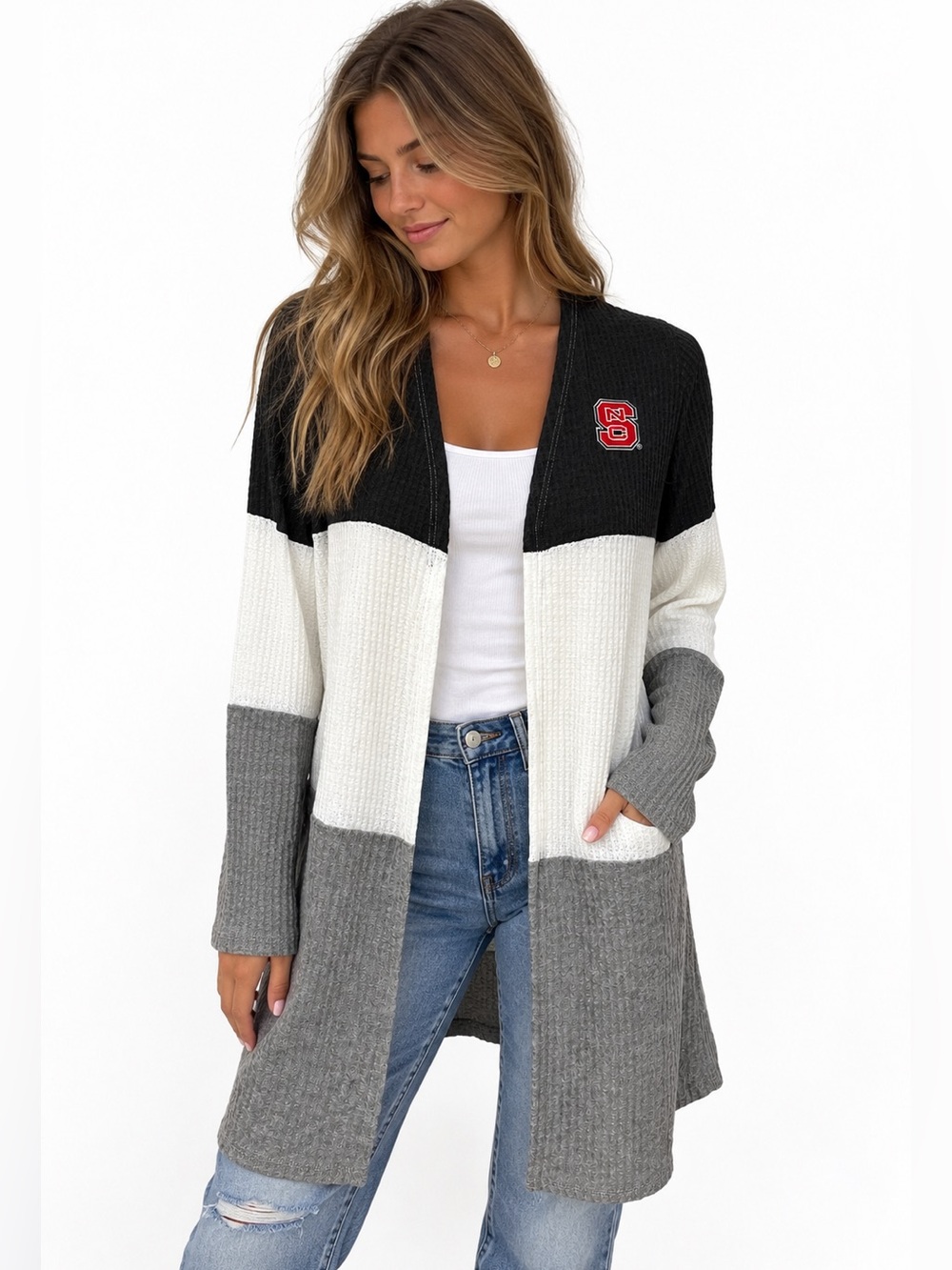 Gameday Couture NC State Wolfpack Colorblock Waffle Knit Cardigan Large NCSU